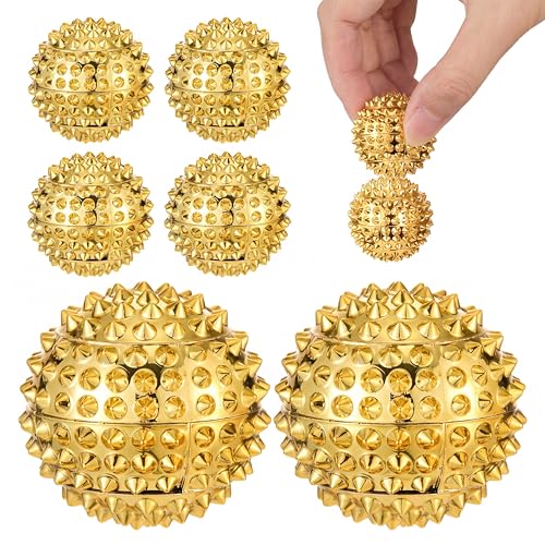 6 Pcs Magnetic Massage Ball for Adults Spiky Massage Ball for Hand Exercise, Pain Pressure and Stress Relief Gifts for Stocking Stuffers(Gold)