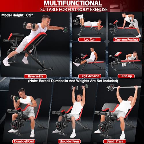 OPPSDECOR Adjustable Weight Bench with Leg Extension and Leg Curl, 800 LBS Heavy Duty Workout Bench for Home Gym, Preacher Curl Bench with Wheels, Flat Incline Decline Exercise Bench for Full Body