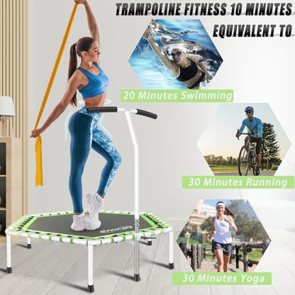 Newan 48'' Fitness Trampoline with Adjustable Handle Bar, Silent Trampoline Bungee Rebounder Jumping Cardio Trainer Workout for Adults - Max Limit 330 lbs - color: Green