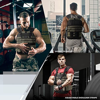 Tactical Adjustable Weighted Vest with Weight Plates Included, Quick Release Strength Training Weight, Running, Workout Vest for Men and Women, Adjustable from 12lbs to 31lbs