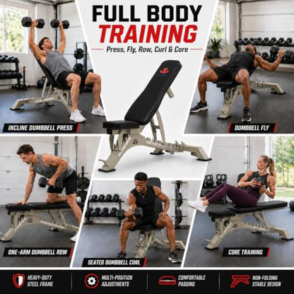 Adjustable Weight Bench 1300 lb Capacity, 40-Position Workout Bench with 10 Backrest & 4 Seat Angles, Heavy Duty Strength Training Bench for Home Gym, Garage Gym, Incline Flat Dumbbell Workouts (Light Green)