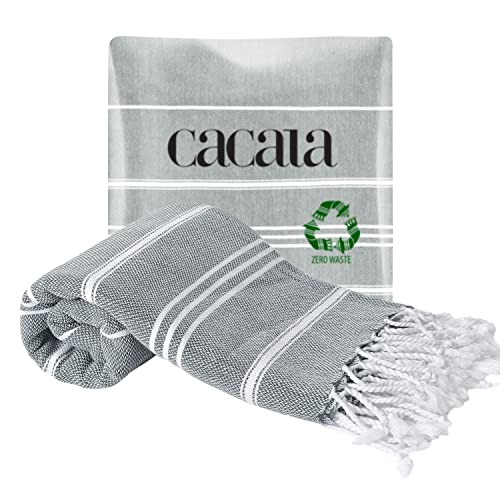 Cacala 100% Turkish Cotton Kitchen Tea Towels, Highly Absorbent Luxury Soft Quick Drying Dish Towel with Hanging Loop for Gym, Yoga, Bath, Sports, Cleaning and Kitchen (23 x 36), Antrasit - color: Grey and White