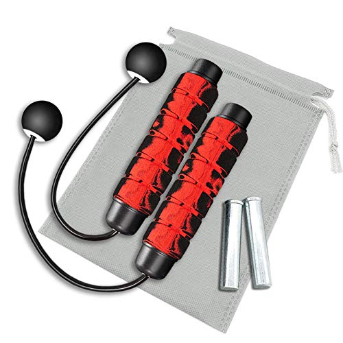 Redify Weighted Cordless Jump Rope for Fitness[Suitable for Different Ages and Levels] Ropeless Jump Rope for Boxing MMA WOD Training, BOD Rope Beachbody MBF,High Speed Rope Skipping for Narrow Space - color: Red