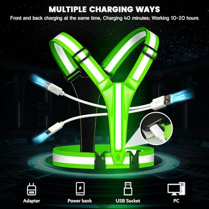 LED Reflective Running Vest Gear,Light Up Vest Runners Night Walking USB Rechargeable,Up to 11hrs Light with Adjustable Waist/Shoulder for Women Men Kids