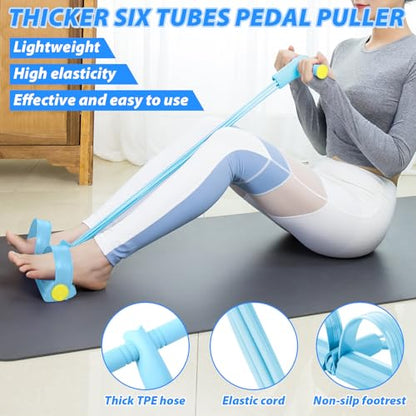 17 Pcs Home Pilates Kit with Resistance Bands 6 Tube Pedal Puller Resistance Band Set for Women Weight Loss Leg Training Workout Equipment Gym Exercise Equipment Beginners Yoga - color: Blue