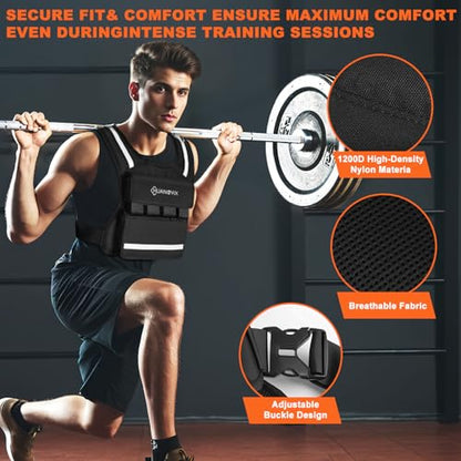 Weighted Vest, 0-40 LBS Adjustable Weight Vest With Reflective Stripe, No Weights Included, Ultra Thick Shoulder Padding Design Rucking Vest for Walking, Running, Strength Training, Etc
