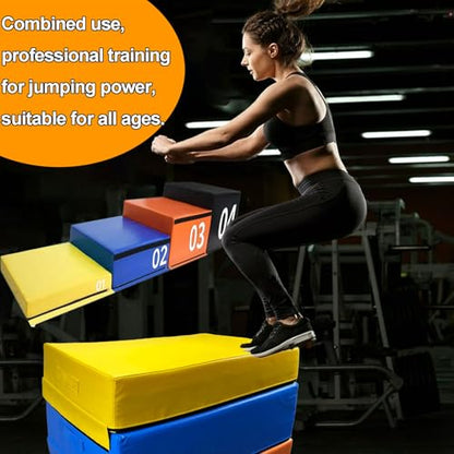 4-in-1 Plyometric Jump Box Set, Height-Adjustable Soft Foam Plyo Boxes for Stackable Home Gym & Commercial Training | Non-Slip Exercise Equipment for Kids & Adults(Size:75 * 55 * 15cm)