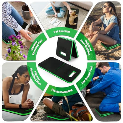 Foldable Kneeling Pad for Gardening & Mechanic Work, Waterproof Extra Thick High Density EVA Foam Knee Mat for Bathing Baby, Exercise,Portable Cushion with Handle, 20.4" x 11.8" (Green & Black)