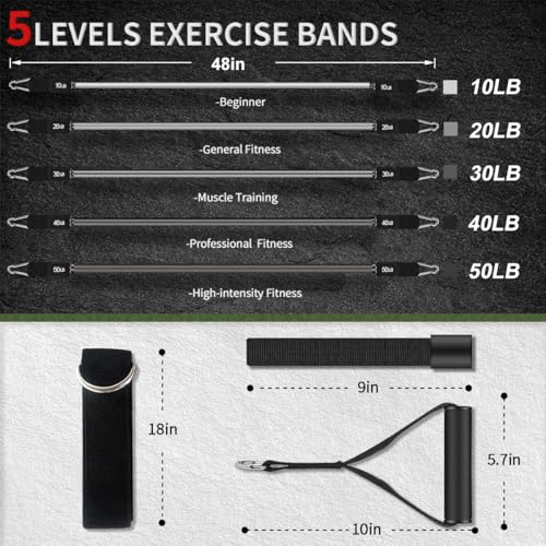 VEICK Resistance Bands Set - Exercise Equipment with Handles, Ankle Straps & Door Anchor for Home Gym, Shoulder Chest Leg Rowing Golf Cable Workout