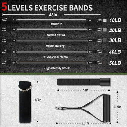 VEICK Resistance Bands Set - Exercise Equipment with Handles, Ankle Straps & Door Anchor for Home Gym, Shoulder Chest Leg Rowing Golf Cable Workout