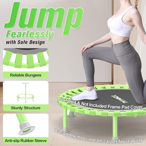 Foldable Mini Trampoline, 40" Rebounder Trampoline for Adults & Kids, 450lbs Capacity with T-Shaped Adjustable Bar, Indoor Fitness Workout Exercise Equipment - color: Green