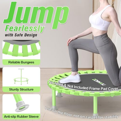 Foldable Mini Trampoline, 40" Rebounder Trampoline for Adults & Kids, 450lbs Capacity with T-Shaped Adjustable Bar, Indoor Fitness Workout Exercise Equipment - color: Green