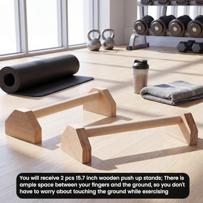 2 Pcs Wooden Parallettes Bars Push up Stands 15.7/19.7 Inch Push up Bars Calisthenics Equipment Non Slip Base Solid Portable Exercise Home Workout Equipment for Strength Training - size: 15.7 Inch