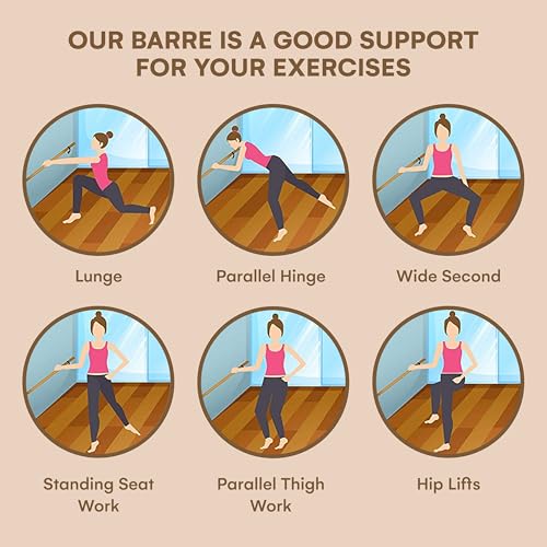 flybold Wall-Mounted Ballet Barre with Turning Board and Premium Wooden Bar - Home Workout and Dance Equipment - Rust, No Wobble - 4ft, 1.5ft Diameter - Multiple Colors