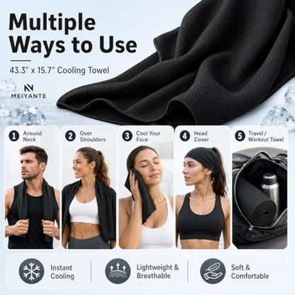 Black Cooling Towel for Neck and Face, 43.3 x 15.7 in - color: Black