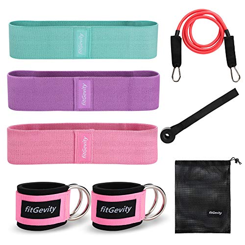 Resistance Bands Exercise Bands for Legs and Butt,Fabric Non Slip Hip Fitness Booty Workout Bands, Set of 8 Resistance with Door Anchor Legs Ankle Straps for Men Women Gym Home Fitness Yoga