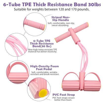 Pedal Resistance Band with Handle,4/6/8 Tubes Options,Full-Body Use - color: 6Tubes-Pink