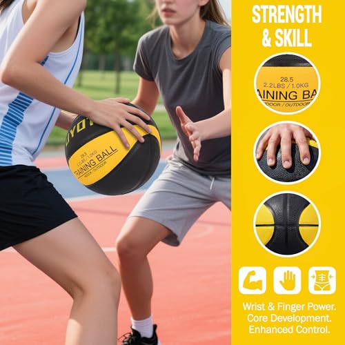 KUYOTQ 3LBS/3.3LBS/2.2LBS Weighted Heavy Training Basketball 29.5/28.5" in and Outdoor Improving Handling Dribbling Passing Rebounding Skill Composite Size 7/6 Weighted Training Basketball Equipment - color: Black,yellow Weighted Basketball 2.2LBS/1.0KG,