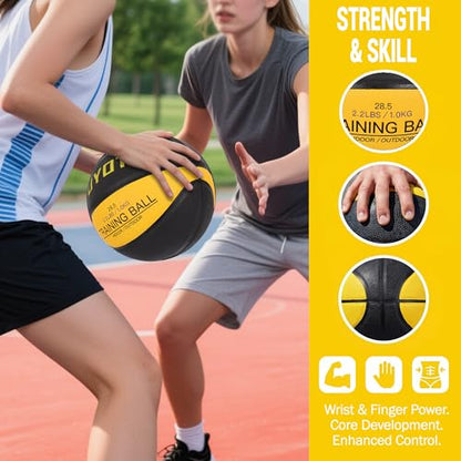 KUYOTQ 3LBS/3.3LBS/2.2LBS Weighted Heavy Training Basketball 29.5/28.5" in and Outdoor Improving Handling Dribbling Passing Rebounding Skill Composite Size 7/6 Weighted Training Basketball Equipment - color: Black,yellow Weighted Basketball 2.2LBS/1.0KG,