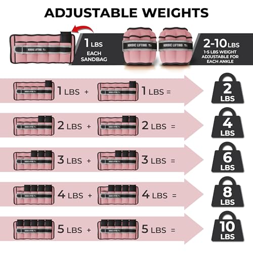 Adjustable Ankle Weights for Women & Men – 1 Pair (2–10 lbs) Wrist, Arm & Leg Weights for Gym, Yoga & Home Workouts – Secure Fit Strap Design – Durable Fitness Training Equipment - color: Carnation Pink