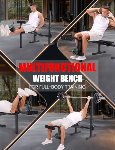 OPPSDECOR Weight Bench, 600LBS Adjustable Bench Press with Squat Rack & Leg Extension, 3 Sec Folding Workout Bench for Full Body Exercise, Incline Decline Flat Weight Benches for Home Gym Exercise