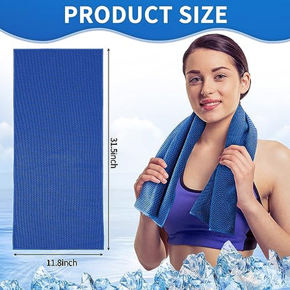 Honoson 10 Pcs Cooling Towel Bulk - Neck & Face Cool Chilly Towels Microfiber Breathable Sport Sweat Rag for Gym, Yoga, Travel, Camping, Running, Outdoor (Grey,Blue)