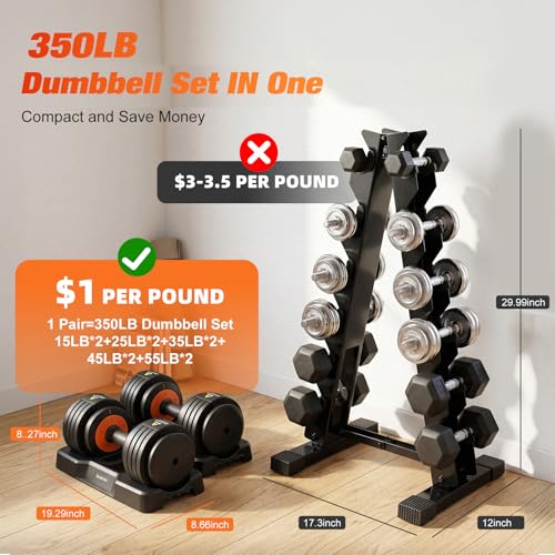 TOUSAINS Adjustable Dumbbells MX55, 5 in 1 Free Weights 5-52.5 lbs Pair, 1-Second Fast Adjustment with Anti-Slip Metal Handle, Compact Home Gym Equipment for Men Women Strength Training