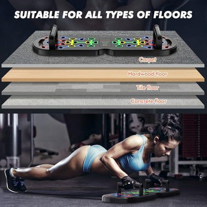 Portable Home Gym Workout Equipment, Push Up Board, Pilates Bar & Fitness Accessories with Resistance Bands for Upper Body Strength Training Full Body Workout at Home
