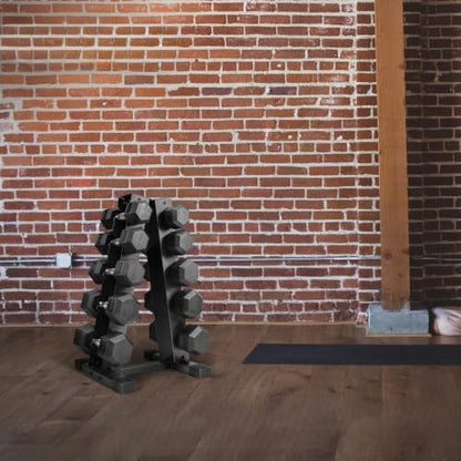 CAP Rubber Coated Hex Dumbbell Set with Storage Rack | 100–210 lb Options, Space-Saving Vertical Compact Storage for Home Gym Strength Training