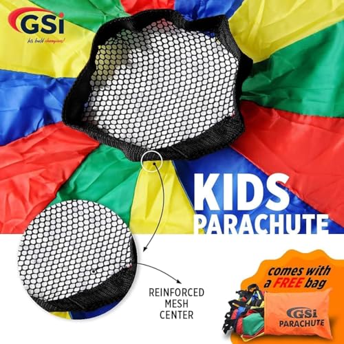 GSi Kids Play Parachute Rainbow Parachute Toy Tent Game for Kids Gymnastics Cooperative Play and Outdoor Playground Activities (6 Feet)