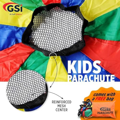 GSi Kids Play Parachute Rainbow Parachute Toy Tent Game for Kids Gymnastics Cooperative Play and Outdoor Playground Activities (6 Feet) - size: 6 Feet