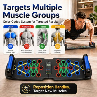 Push Up Board with Smart Counter, Foldable Home Workout Equipment for Men, Portable Pushup Board with Non-Slip Handles for Chest, Shoulders, Back & Triceps Training