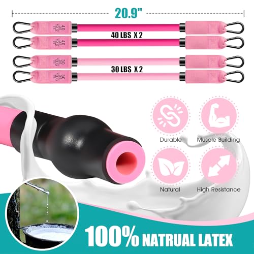 Pilates Bar Kit with Resistance Bands, Pilates Workout Equipment for Legs, Hip, Waist, Arm, Squats Exercise Equipment for Home Workouts, Adjustable 3-Section Pilates Bar Kit for Women & Men