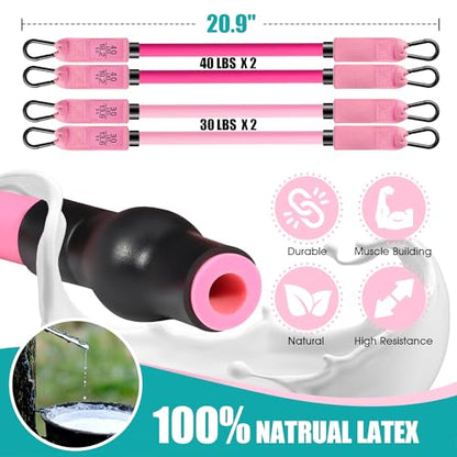 Pilates Bar Kit with Resistance Bands, Pilates Workout Equipment for Legs, Hip, Waist, Arm, Squats Exercise Equipment for Home Workouts, Adjustable 3-Section Pilates Bar Kit for Women & Men