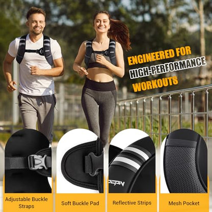 Weighted Vest for Women & Men, 10lb Ultra Thin Soft Iron Weighted Vest with Reflective Strips & Adjustable Buckle Straps, Slim Weight Vest for Walking, Running, Strength Training & Weight Loss Workout - color: Jet Black