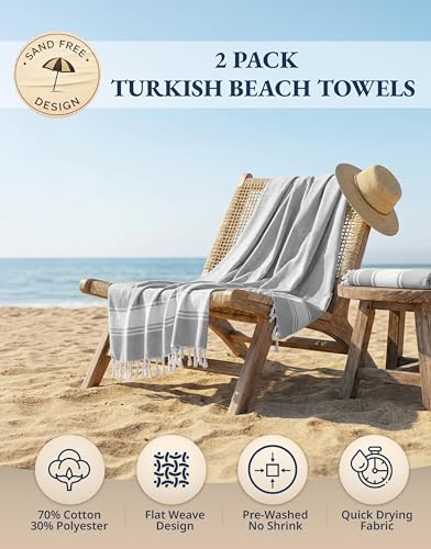 LANE LINEN Extra Large Beach Towels 2 Pack, Oversized 39"x71", Soft - Grey - color: 08: Grey, size: Pack of 2