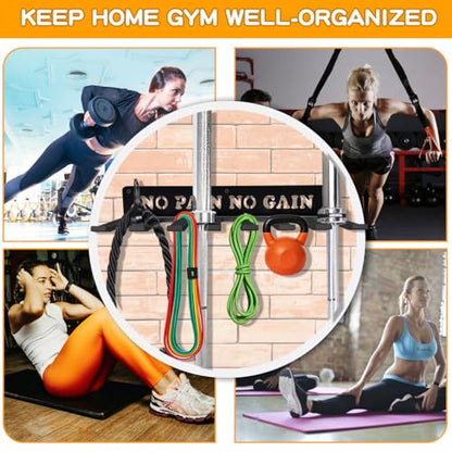 Gym Home Rack 8 Hook Heavy-Duty Wall-mounted Organizer Multi-Purpose Workout Gear Wall Hanger Storage for Resistance Bands Jump Ropes Lifting Belt Fitness Bands Barbells Carabiners Included