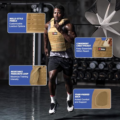 ZELUS Weighted Plate Carrier Vest, Tactical Adjustable Weighted Vest for Men Women Holds Up to 65lb for Strength Rucking Training Workout, Running Vest with MOLLE Panels - color: Khaki-2.67lb