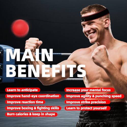 Boxing Reflex Ball Headband Set - 4-Pack Reflex Balls with 2 Adjustable Headbands for Boxing & MMA, Perfect for Improving Reaction Speed, Timing, Accuracy, Focus and Hand-Eye Coordination