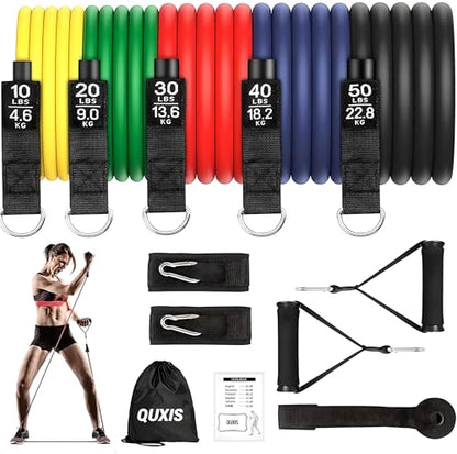 Resistance Exercise Bands with Door Anchor, Handles, Waterproof Carry Bag, Legs Ankle Straps for Resistance Training, Physical Therapy, Home Workouts, Resistance Band.