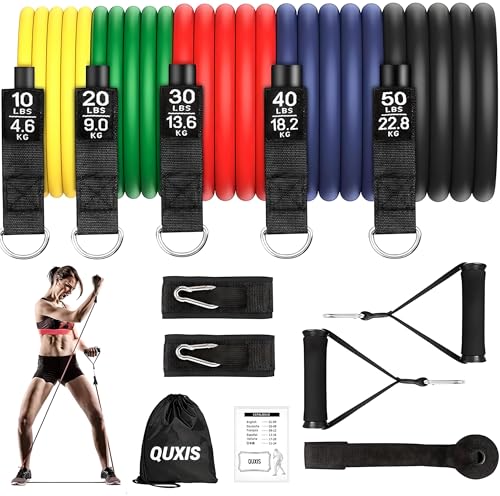 Resistance Exercise Bands with Door Anchor, Handles, Waterproof Carry Bag, Legs Ankle Straps for Resistance Training, Physical Therapy, Home Workouts, Resistance Band.