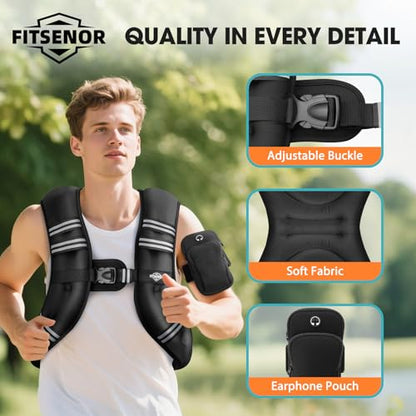 Weighted Vest for Men Women Walking, 6lb/8lb/12lb/16lb/20lb/30lb Strength Training Weight Vests with Phone Pocket, Comfortable Weighted Vest for Running Men, Rucking, Weight Loss, Gym Accessories - size: 6 lb
