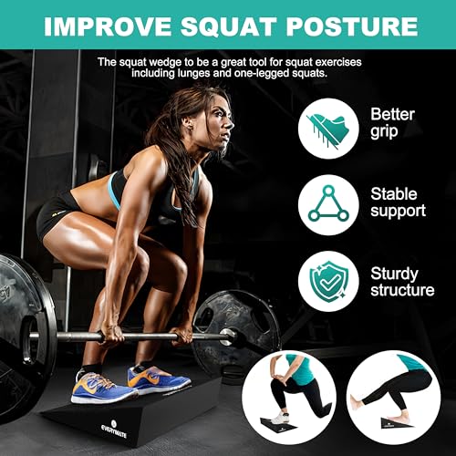 EVERYMATE Squat Wedge, Extra Large Squat Wedge Block, Squat Wedges Weightlifting, Calf Stretching, Slant Board for Squats, Heel Elevated Squat Wedge, Knees Over Toes Squats, Calf Wedge Stretching Block - size: 20 degrees