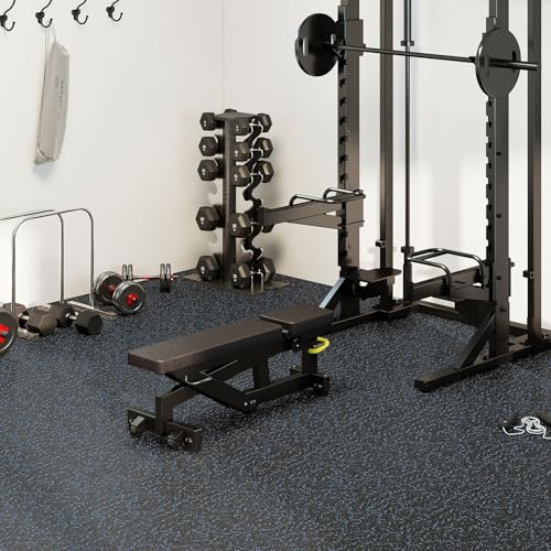 Tangkula 0.79" Thick Rubber Top Exercise Equipment Mats 96 Sq Ft, 24 Tiles Foam Interlocking Floor Tiles with Boarders, Non-Slip & Shock Absorbing Protective Workout Mat for Home Gym (Black+Blue)