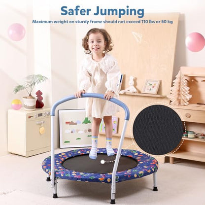 36"/55" Trampoline for Kids, Mini Toddler Trampolines Indoor with Basketball Hoop & Safety Enclosure Net, No-Gap Safe Desian for Boys Girls Ages 1-8 - color: Deep Blue, style: 36" with Handle