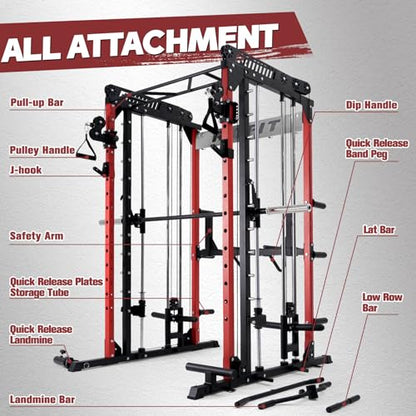 RitFit M1 Pro Smith Machine Cable Crossover Power Cage Home Gym - color: RED, size: M1