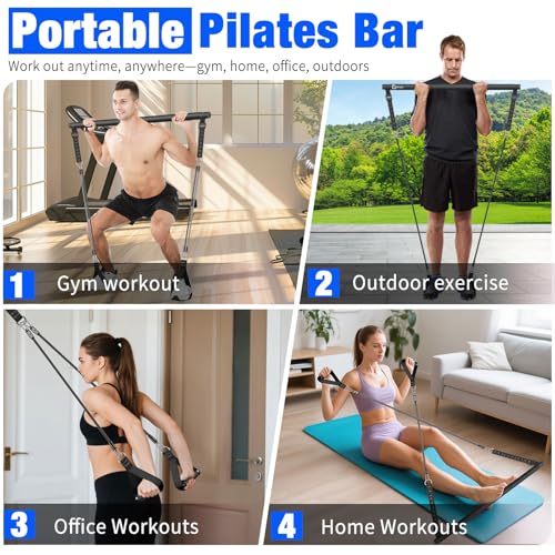 Pilates Bar Kit with Resistance Bands,Pilates Bar with Stackable Bands Workout Equipment for Legs,Hip,Waist and Arm,Exercise Fitness Equipment for Women & Men Home Gym Yoga Pilates - color: Matte Black