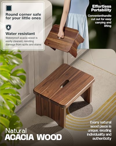 Wooden Step Stool, 9in One Step Stool for Adults, Wooden Beside Step Platform with 550 Load Capacity, Heavy Duty/Portable/Nonslip/Durable Construction Safe Step Support for Bedroom/Home Kitchen