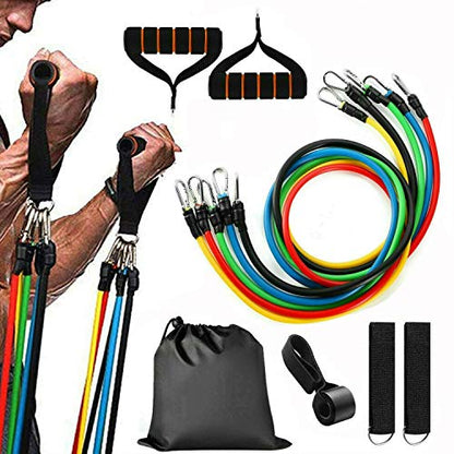 11 Pack Exercise Resistance Bands with Handles Exercise Stretch Fitness Home Set, With 5 Stackable Exercise Bands with Carry Bag, Handles, Legs Ankle Straps & Door Anchor, Automatic Counting Jump Rope