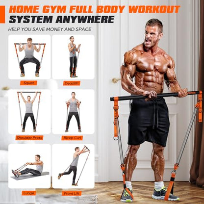 Pilates Bar Kit with Resistance Bands, Heavy Duty Pilates Equipment for Men, Training Bands with Handles for Legs, Hip, Back, Arm, Abs, Chest, Shoulders, Portable Home Gym Workout Equipment